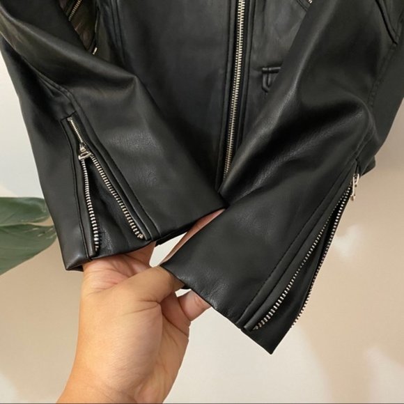 Zara Black Moto Faux Leather Jacket Small - Picture 3 of 8
